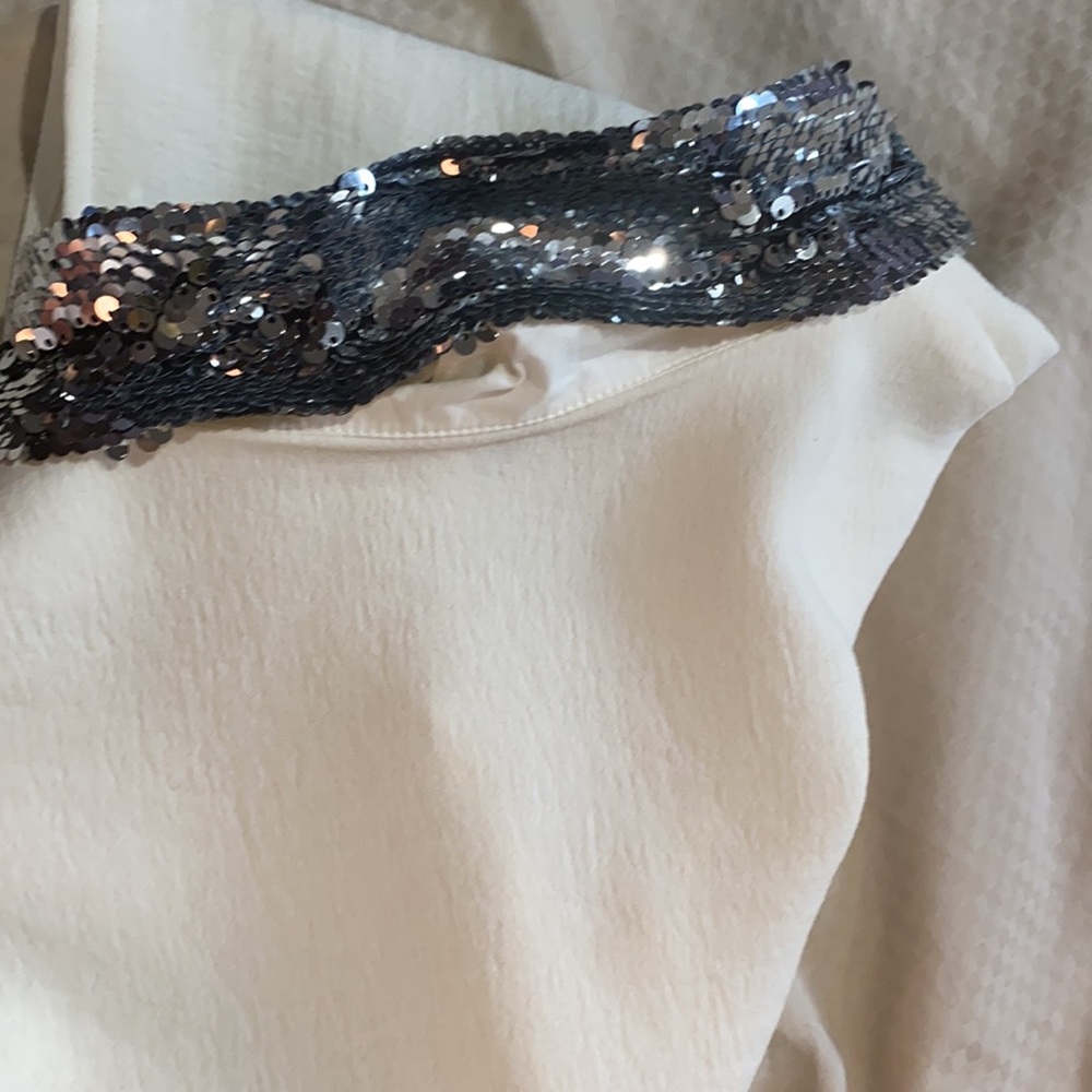 Maje Beautiful Silver Sequence Collar Top - image 3